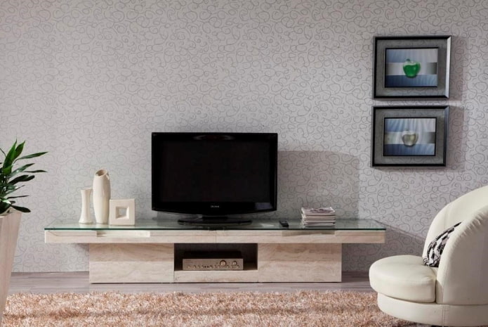 tv-meubel van steen in de interieur