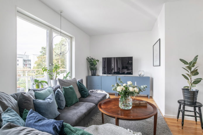 Woonkamer in Scandinavische stijl zonder tule
