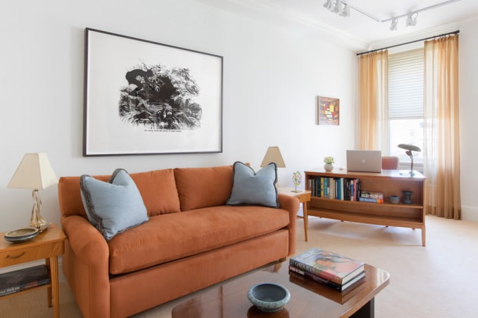 oranje tule in de woonkamer