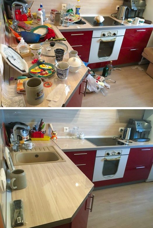 Het aanrecht schoonmaken
