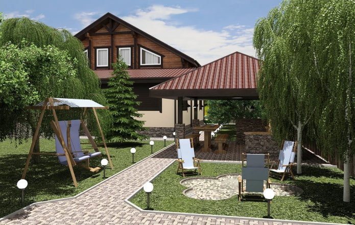 perceelplan van 8 hectare met een schommel en een prieel