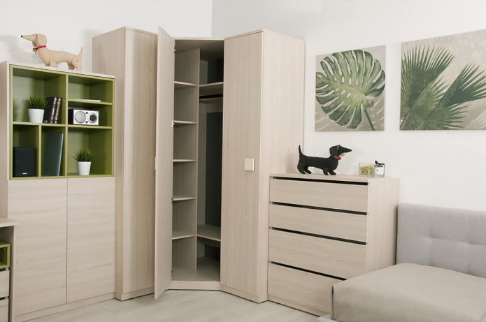 hoekmodel met draaideuren in het interieur van de hal