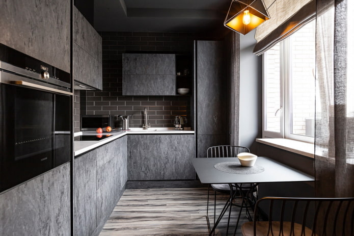 interieur van de L-vormige keuken