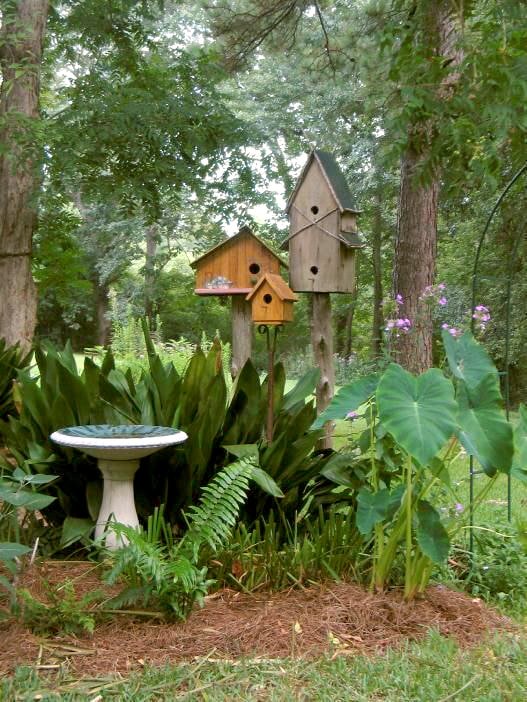 Vogelhuisjes in de tuin
