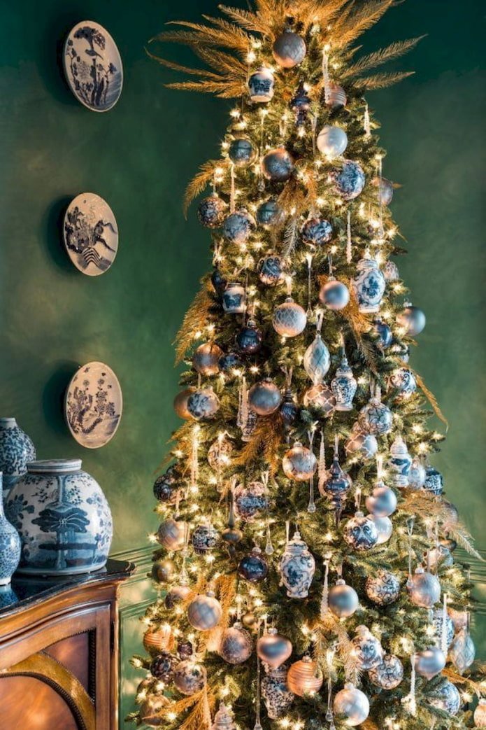 Blauwe en gouden kerstboom