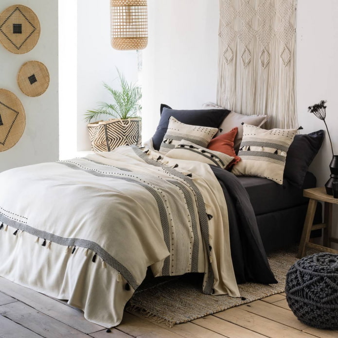 sprei en kussens in Scandinavische stijl