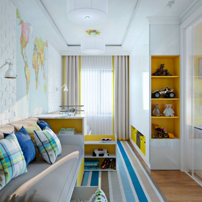 witte kinderkamer met felle accenten