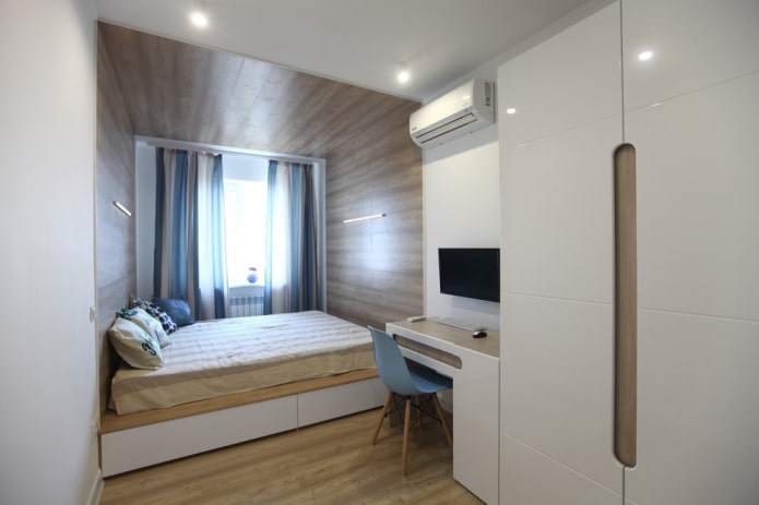 indeling van een slaapkamer in een Chroesjtsjovka