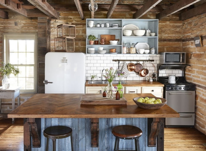 Tafeldecoratie met blauwe clapboard