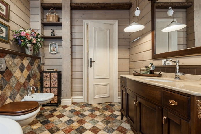 combinatie van hout en tegels