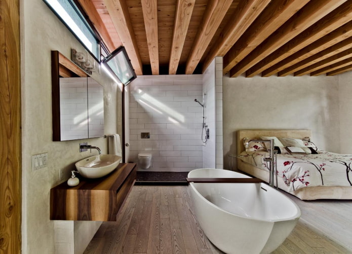 Badkamer met douche in de slaapkamer