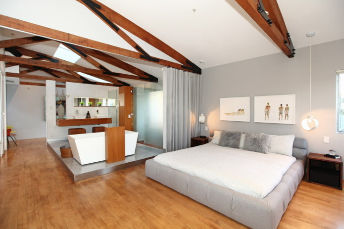 Badkamer achter een gordijn