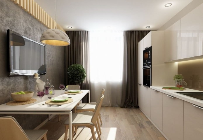 TV boven de tafel in de keuken