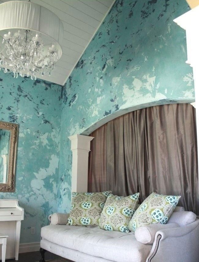 Venetiaanse decoratieve pleister in turquoise kleur