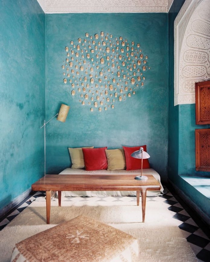 Venetiaanse decoratieve pleister in turquoise kleur
