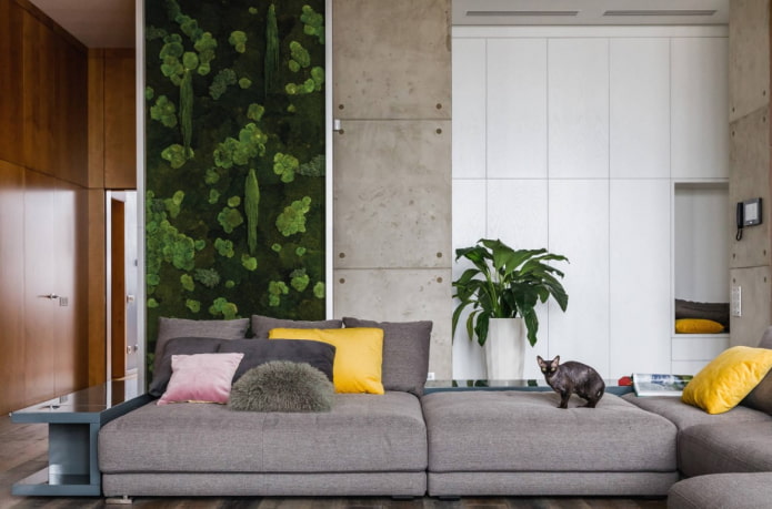 mos op de muur in de hal