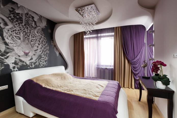 gipsplaatplafond in het slaapkamerinterieur