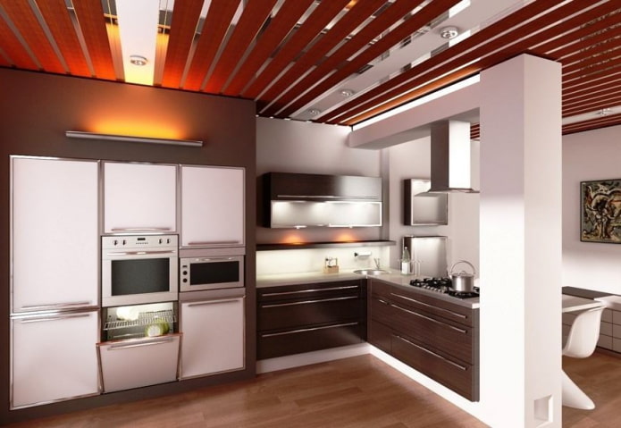 aluminium panelen aan het plafond in de keuken