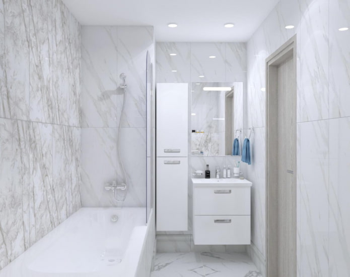 afwerking van een badkamer in wit marmer