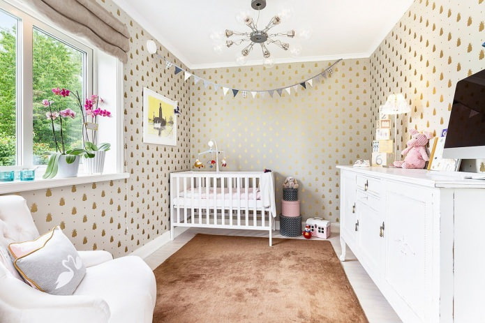 behang in de kinderkamer voor een pasgeborene
