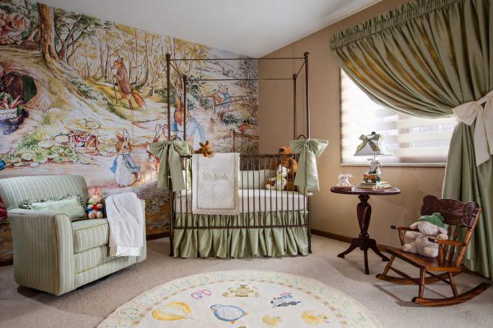 behang in de kinderkamer voor een pasgeborene