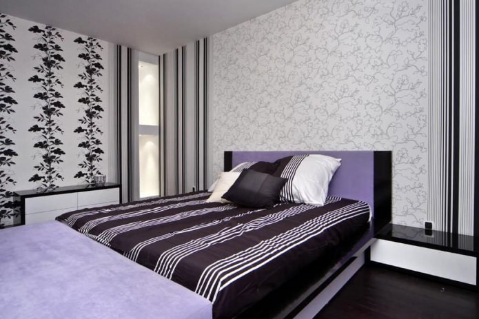 Gecombineerd behang in de slaapkamer: met patroon