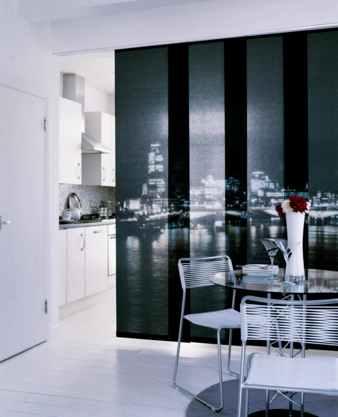 Japanse panelen in het interieur van de keuken