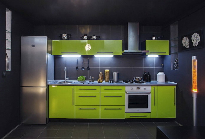 keukeninterieur in zwarte en groene tinten