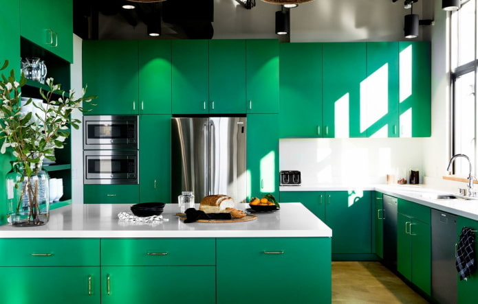 meubels in het keukeninterieur in groene tinten