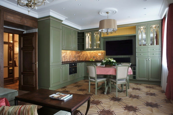 keuken in groene tinten in klassieke stijl