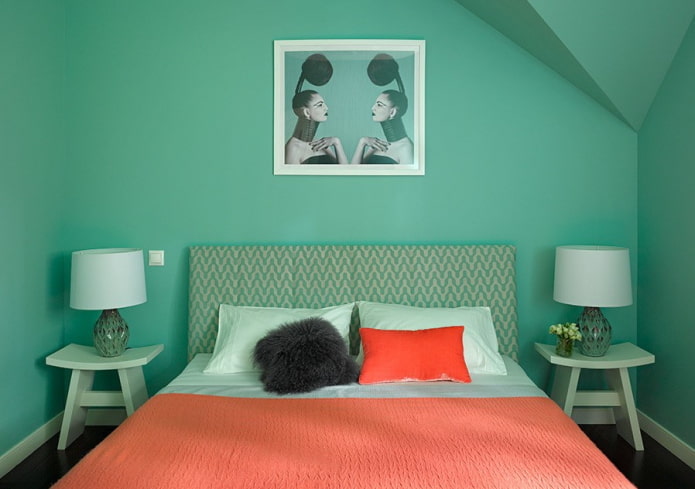 slaapkamerinterieur in minttinten