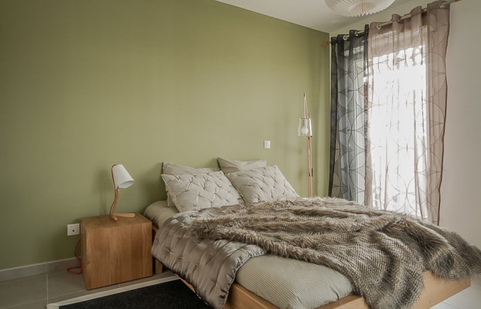 slaapkamerinterieur in pistachetinten
