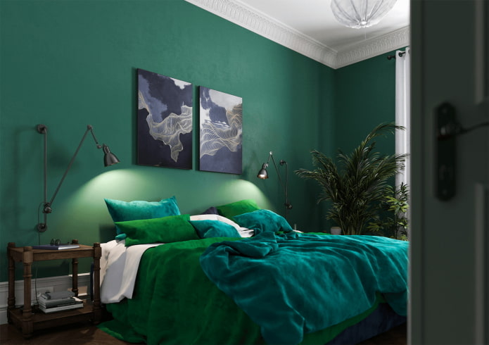 slaapkamerdecoratie in groene tinten