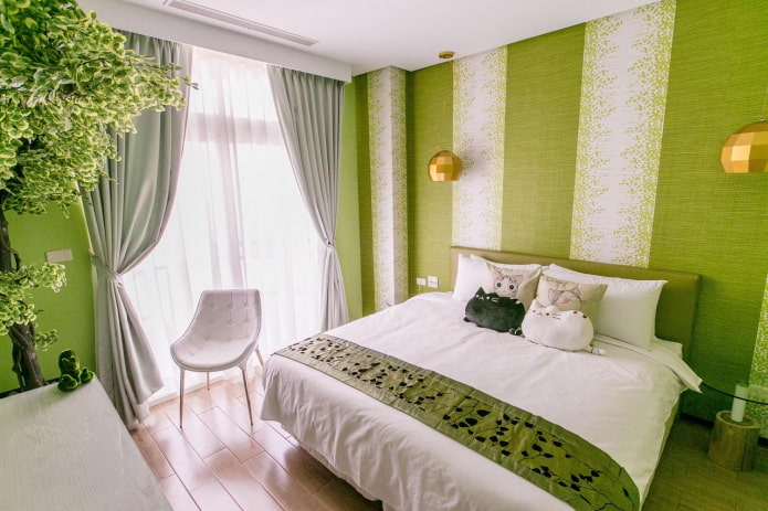slaapkamerdecoratie in groene tinten