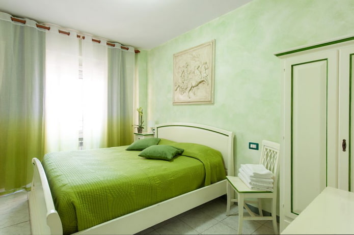 slaapkamerdecoratie in groene tinten