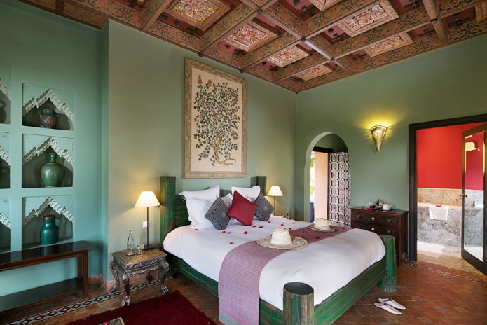 groene slaapkamer in oosterse stijl