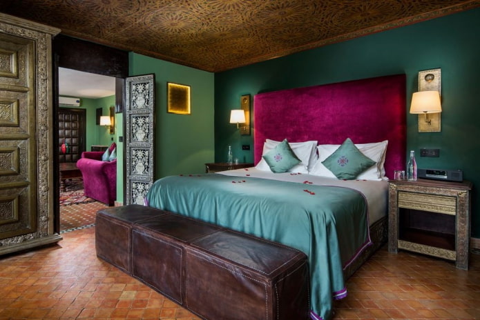 groene slaapkamer in oosterse stijl