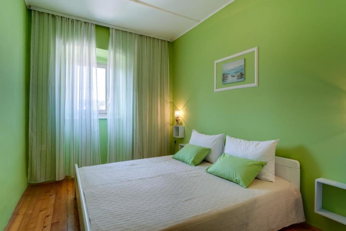 slaapkamerinterieur in lichtgroene tinten