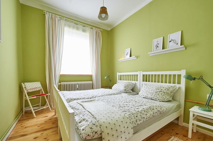 slaapkamerinterieur in lichtgroene tinten