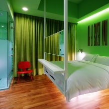 Groene slaapkamer: tinten, combinaties, keuze aan afwerkingen, meubels, gordijnen, verlichting-0