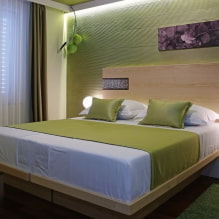 Groene slaapkamer: tinten, combinaties, keuze uit afwerking, meubels, gordijnen, verlichting-3