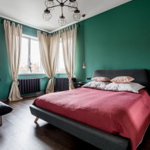 Groene slaapkamer: tinten, combinaties, keuze uit afwerking, meubels, gordijnen, verlichting-4