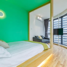 Groene slaapkamer: tinten, combinaties, keuze uit afwerkingen, meubels, gordijnen, verlichting-5