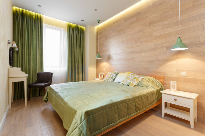 groene gordijnen in het interieur