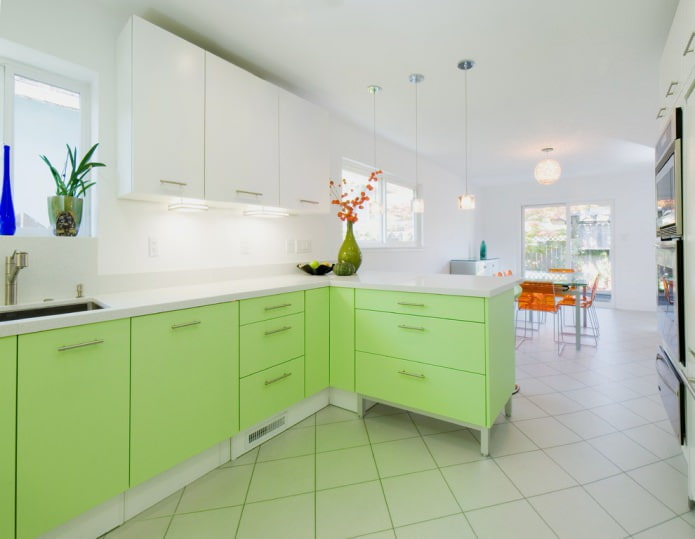 hoekkeukenset groen en wit