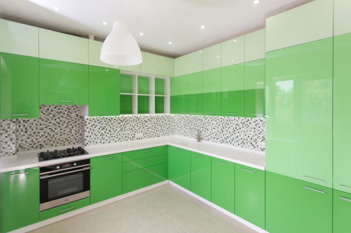 Glanzende groene keukenset