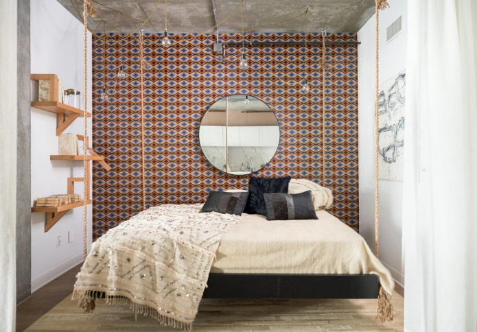 spiegel in het interieur van de slaapkamer in loftstijl