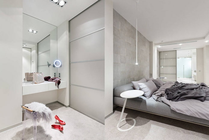 spiegel in het interieur van de slaapkamer in minimalistische stijl