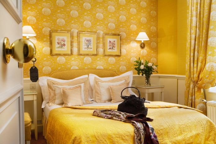 geel slaapkamerinterieur