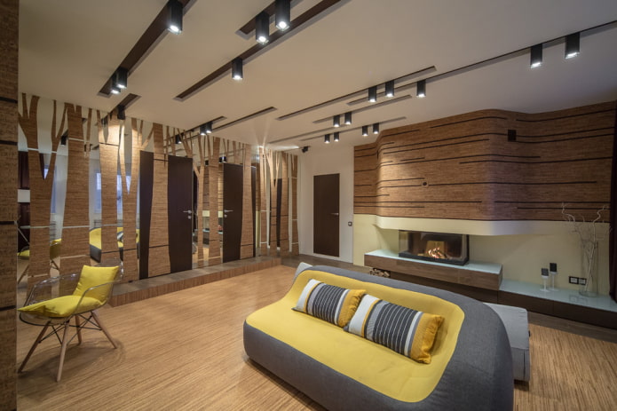 grijsgele bank in het interieur